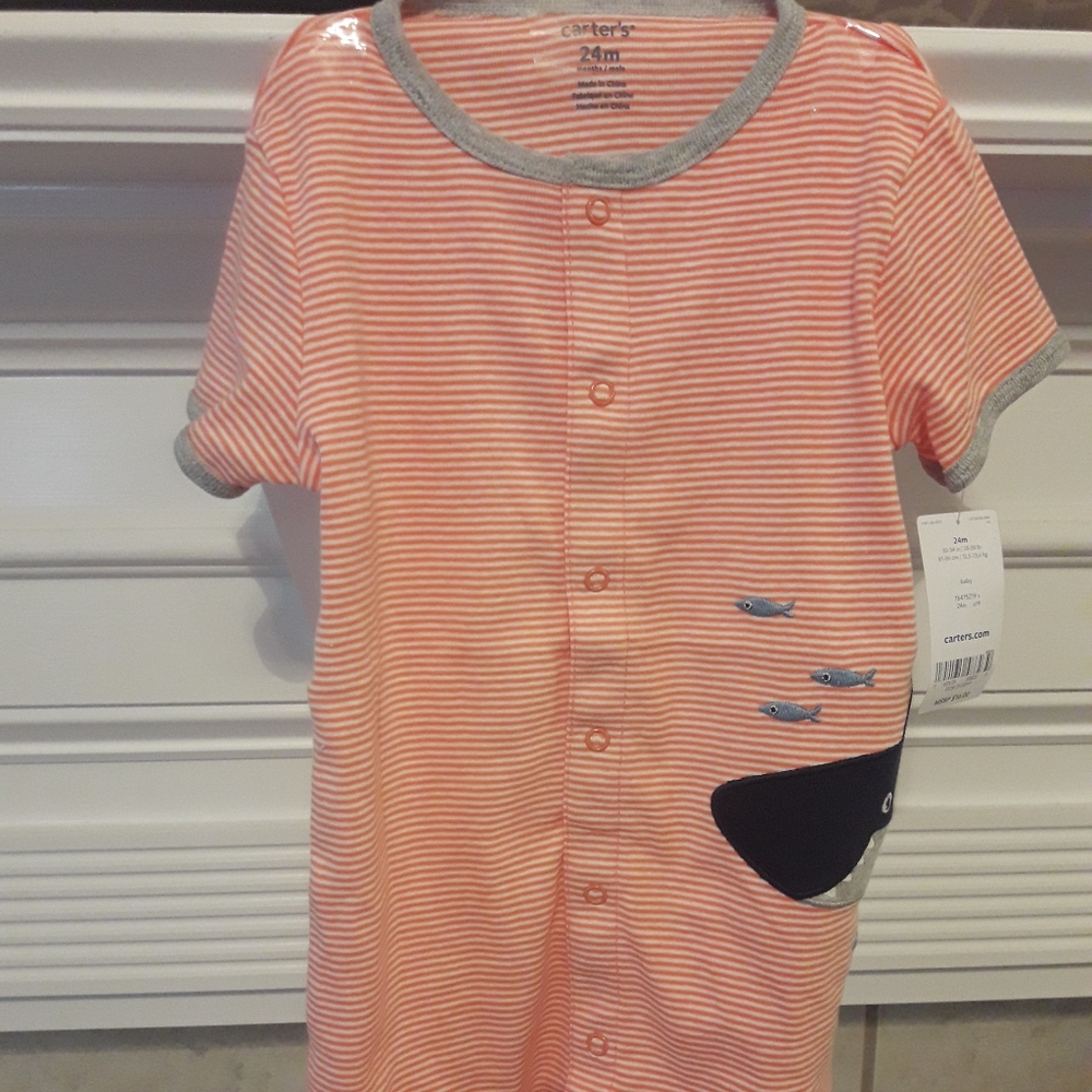 Carter’s Orange Striped Shark Romper 24M